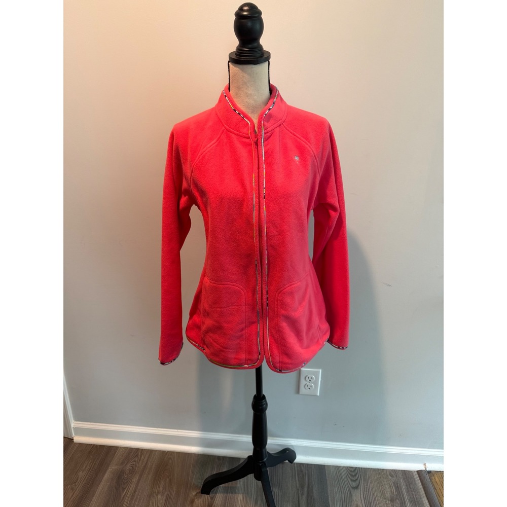 Lilly Pulitzer Pink Fleece Full Zip Jacket Palm Tree Logo Women's size Large